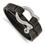 Stainless Steel Polished Shackle Textured Black Leather Wrap Bracelet for Men