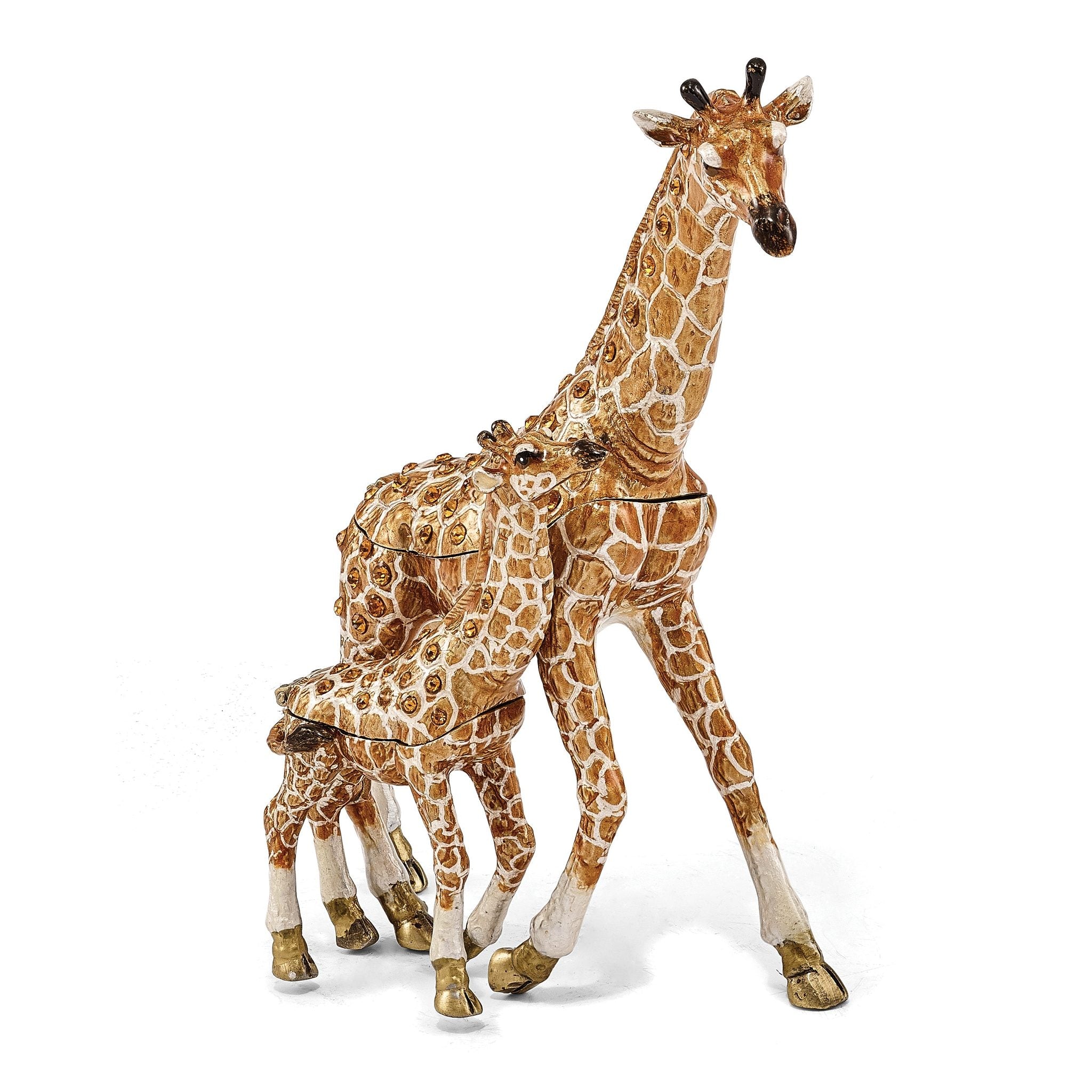 Luxury Giftware by Jere Pewter Bejeweled Crystals Gold-tone Enameled GINA & GEORGIE Mother & Baby Giraffes Trinket Box with Matching 18 Inch Necklace Main image
