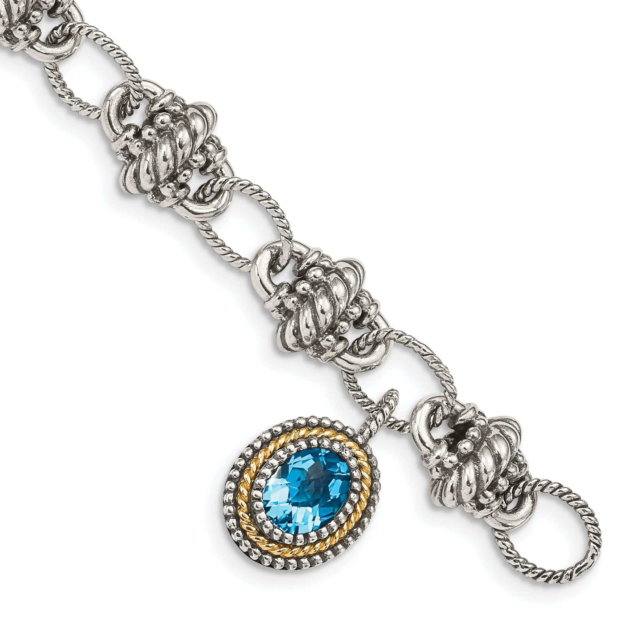 Sophia Jewelers Sterling Silver 14K Gold SwiSterling Silver Blue Topaz Bracelet