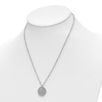 Sterling Silver RH-plat Pol/Dia-cut Circle w/1in ext. Necklace
