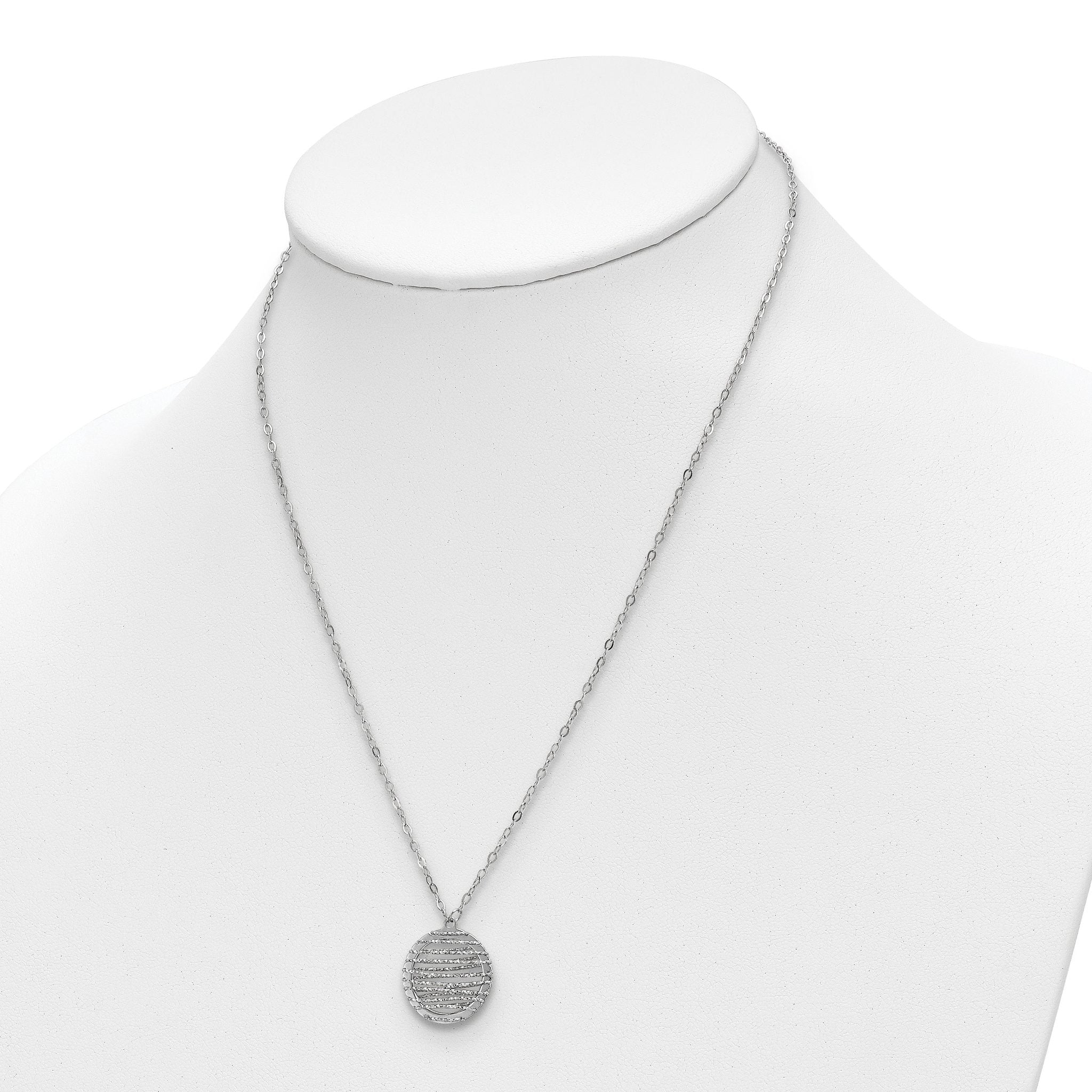 Sterling Silver RH-plat Pol/Dia-cut Circle w/1in ext. Necklace