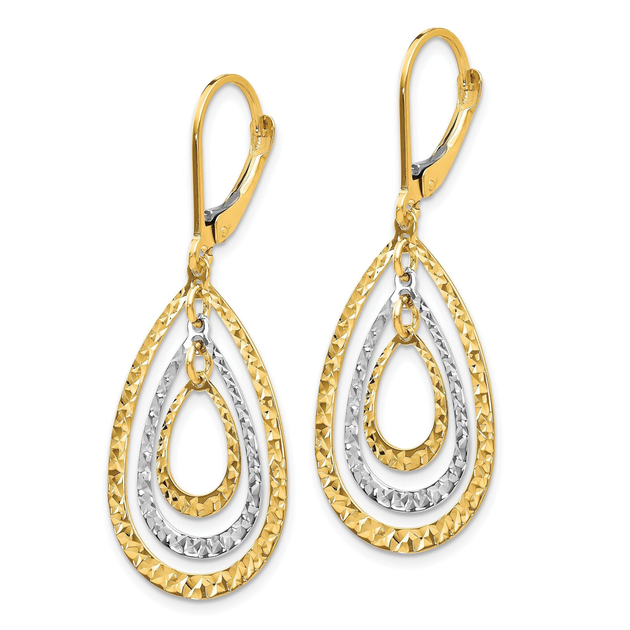 10k Two-tone Diamond Cut Leverback Earrings Secondary image