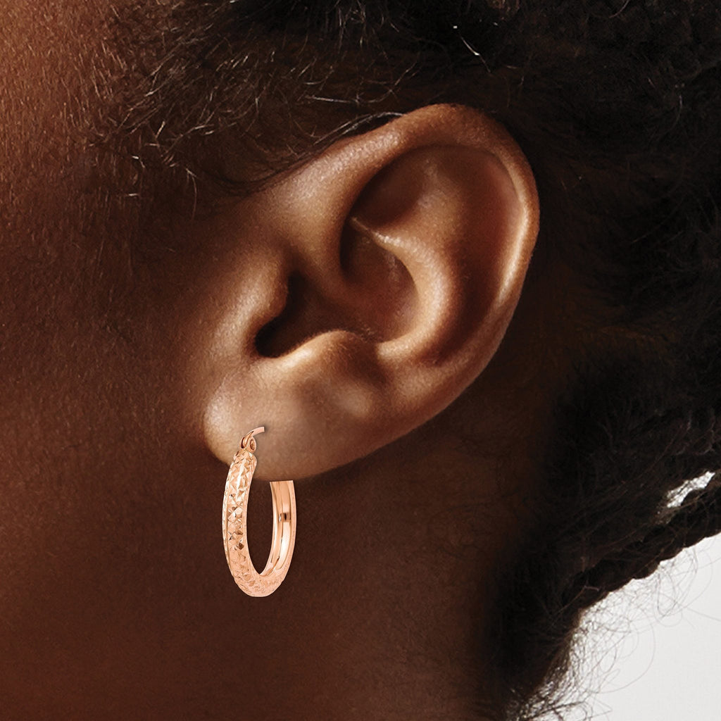 Sophia Jewelers 14K Rose Gold Diamond-Cut Hoop Earrings Elegant Polished Design