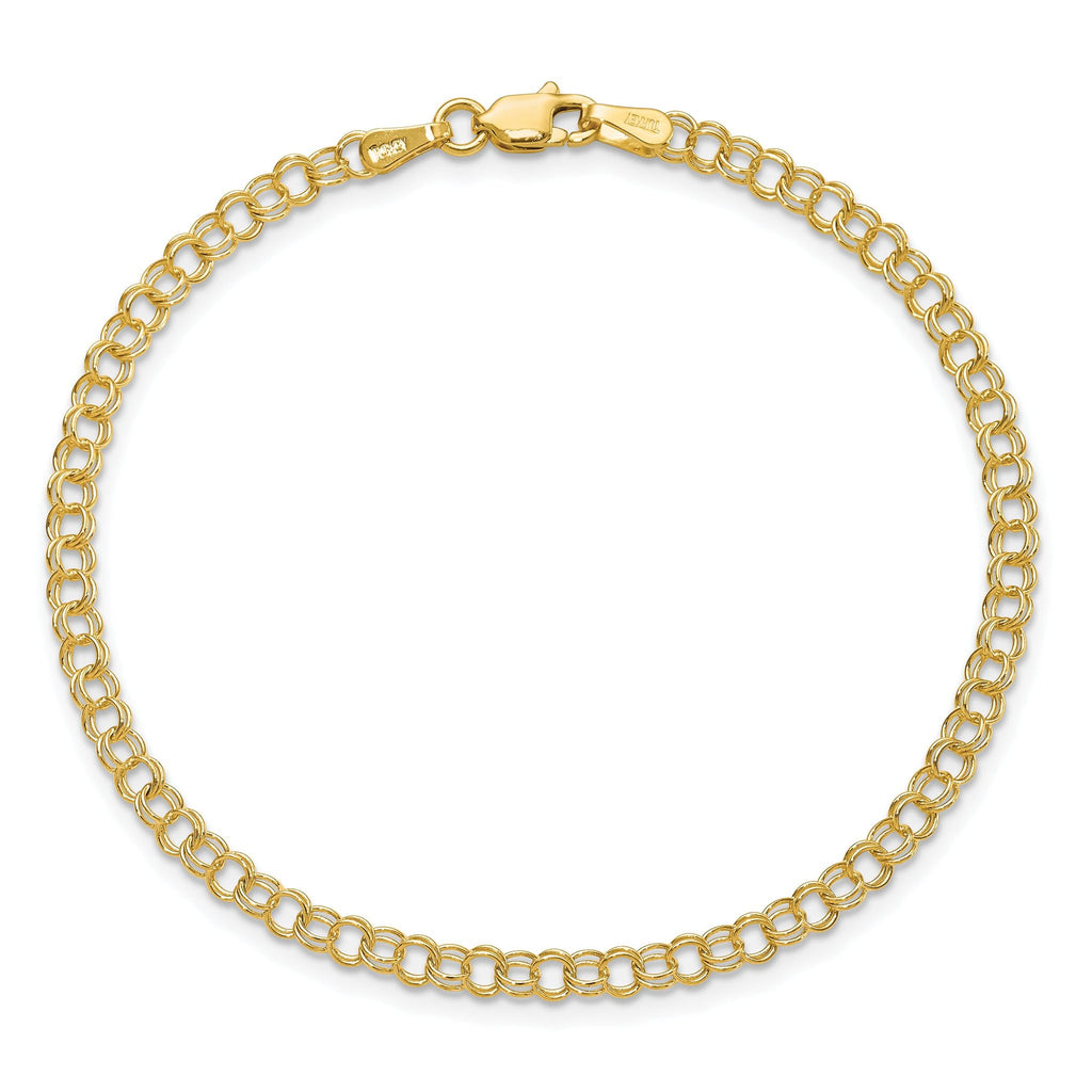 Double Link Charm Bracelet in 10K Yellow Gold, 3.5mm