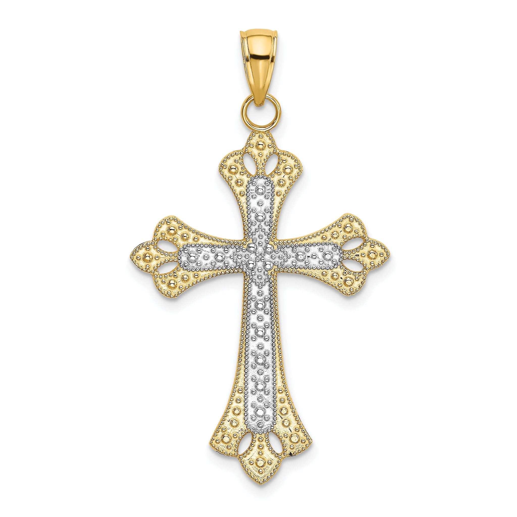 14K W/ Rhodium Scalloped Edges Cross Charm Main image