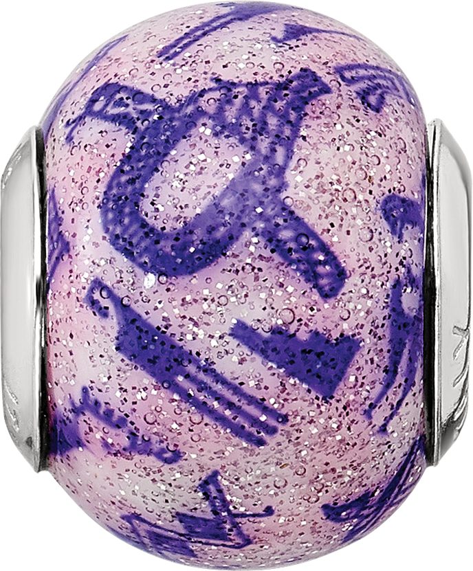 Sterling Silver 925 Polished Purple Glass Bead Elegant Italian Design