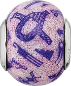 Sterling Silver 925 Polished Purple Glass Bead Elegant Italian Design