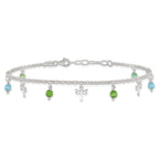 Sterling Silver Dragonfly with Aqua and Green Beads 10 inch Plus 1 inch Extender - Total 11 inch Anklet