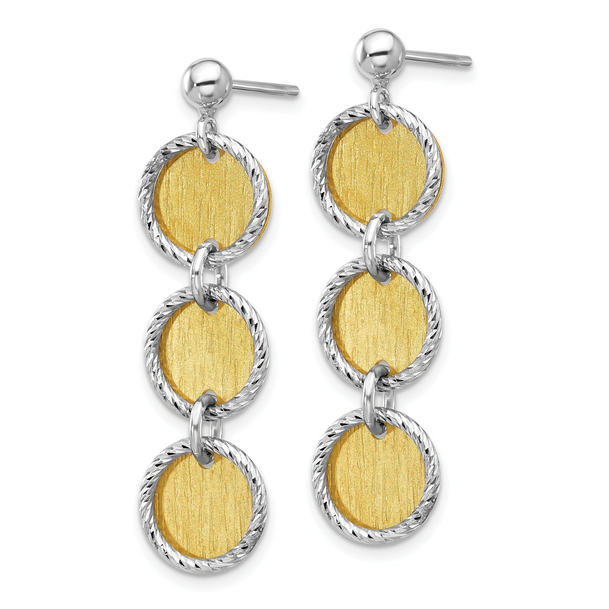 SS Rhodium/Gold-plated Polished/Brushed Circles Dangle Earrings Secondary image