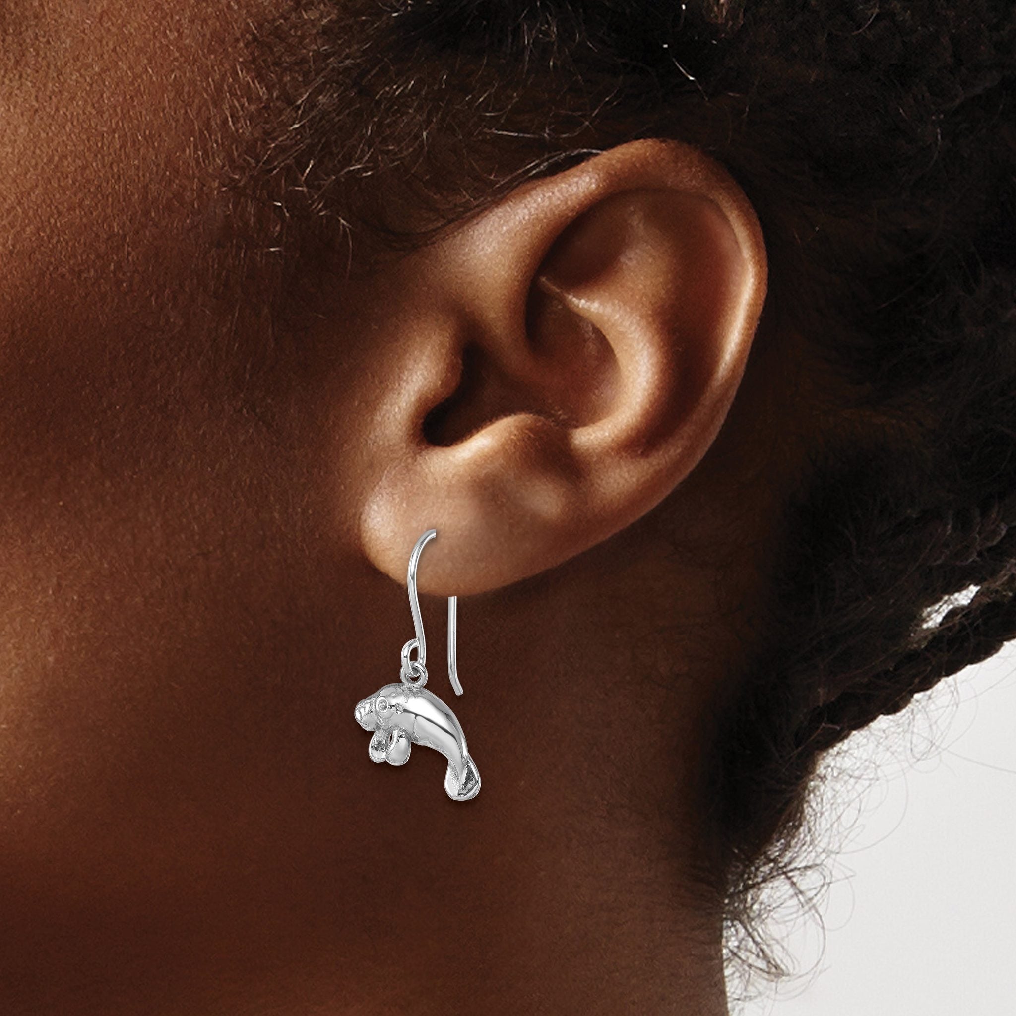 Sterling Silver Rhodium-Plated Manatee Dangle Earrings