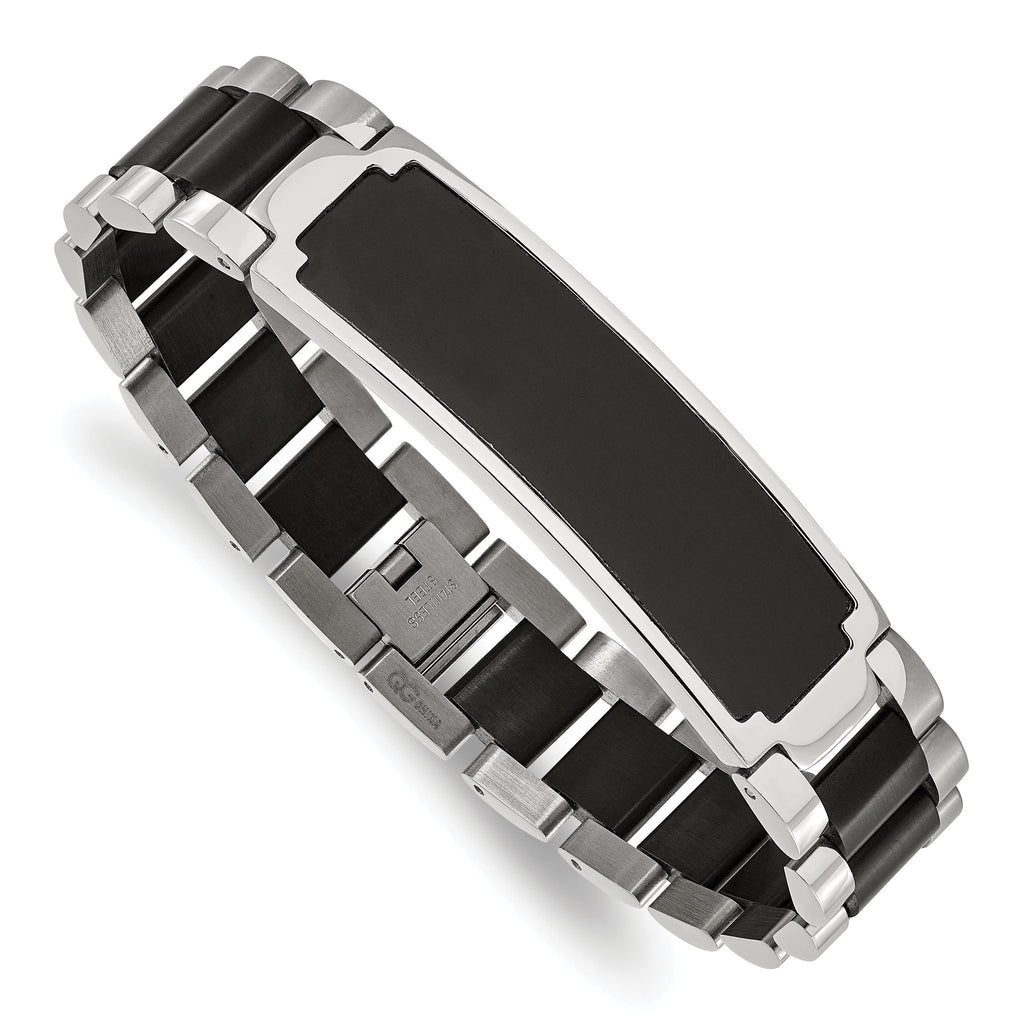 Stainless Steel Brushed and Polished Black IP-plated ID Bracelet for Men