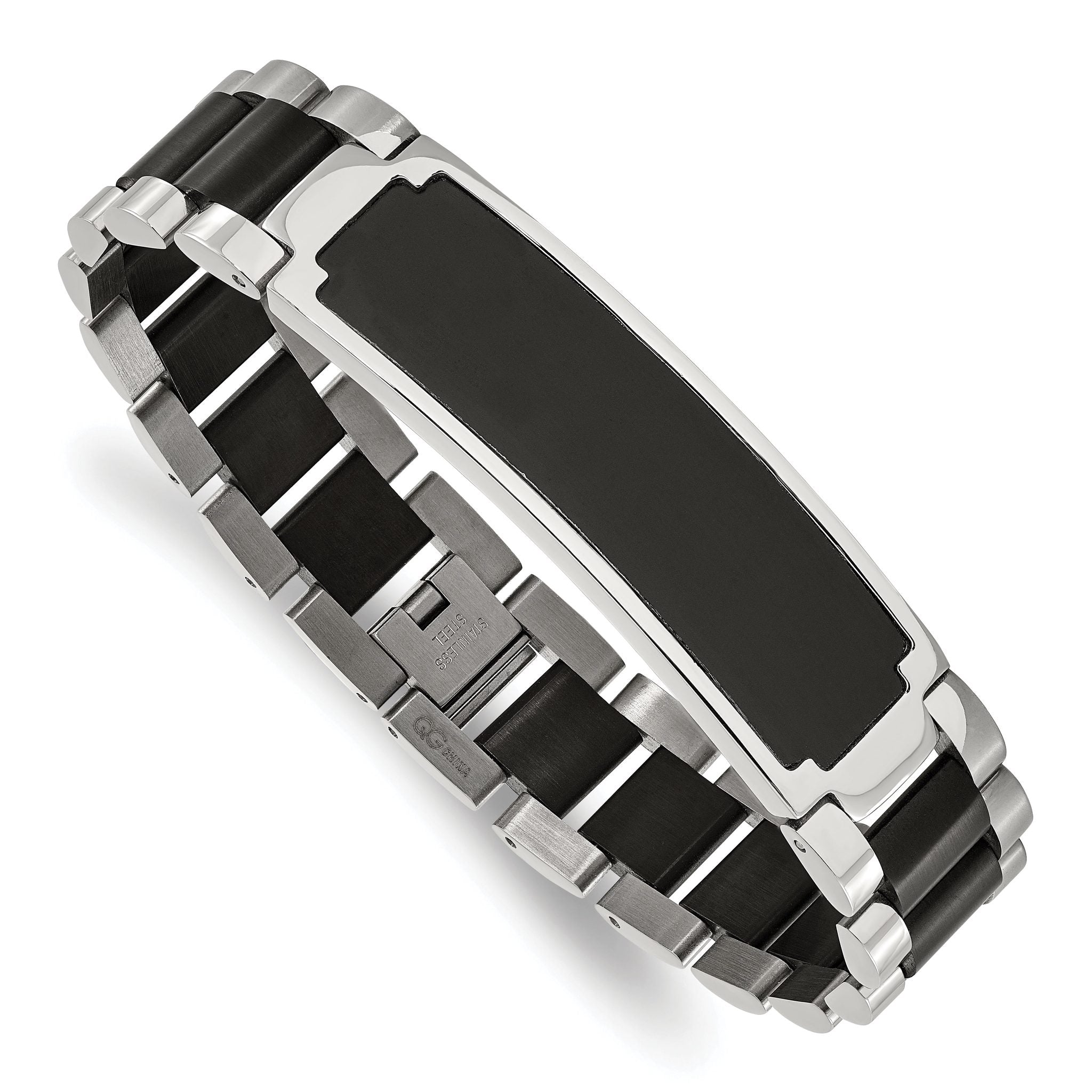 Stainless Steel Brushed and Polished Black IP-plated ID Bracelet for Men