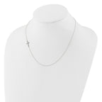 Sterling Silver Rhod-pltd CZ Offset Sideways Cross With 2in Ext Necklace