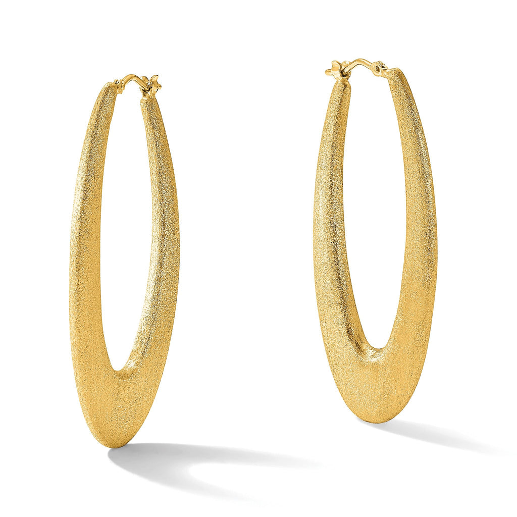 Sterling Silver Gold-Plated Brushed Oval Elongated Hoop Earrings for Women