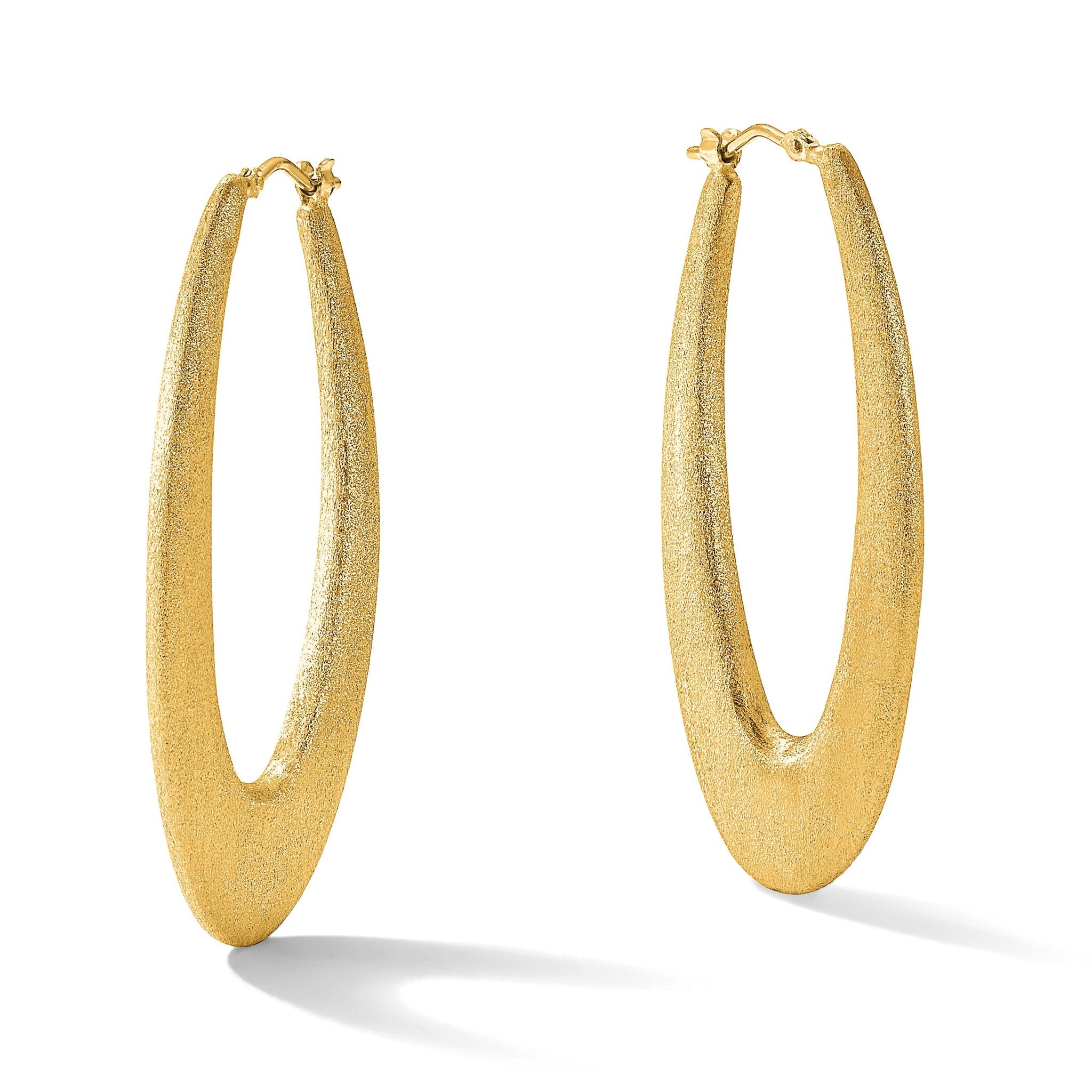 Sterling Silver Gold-Plated Brushed Oval Elongated Hoop Earrings for Women