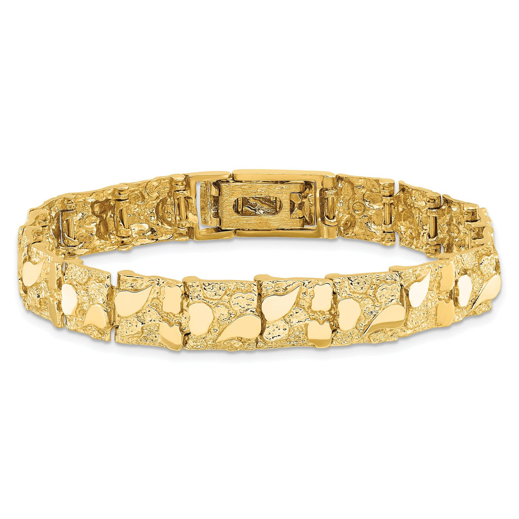 14k Polished and Textured 9.5mm 7 inch Nugget Bracelet