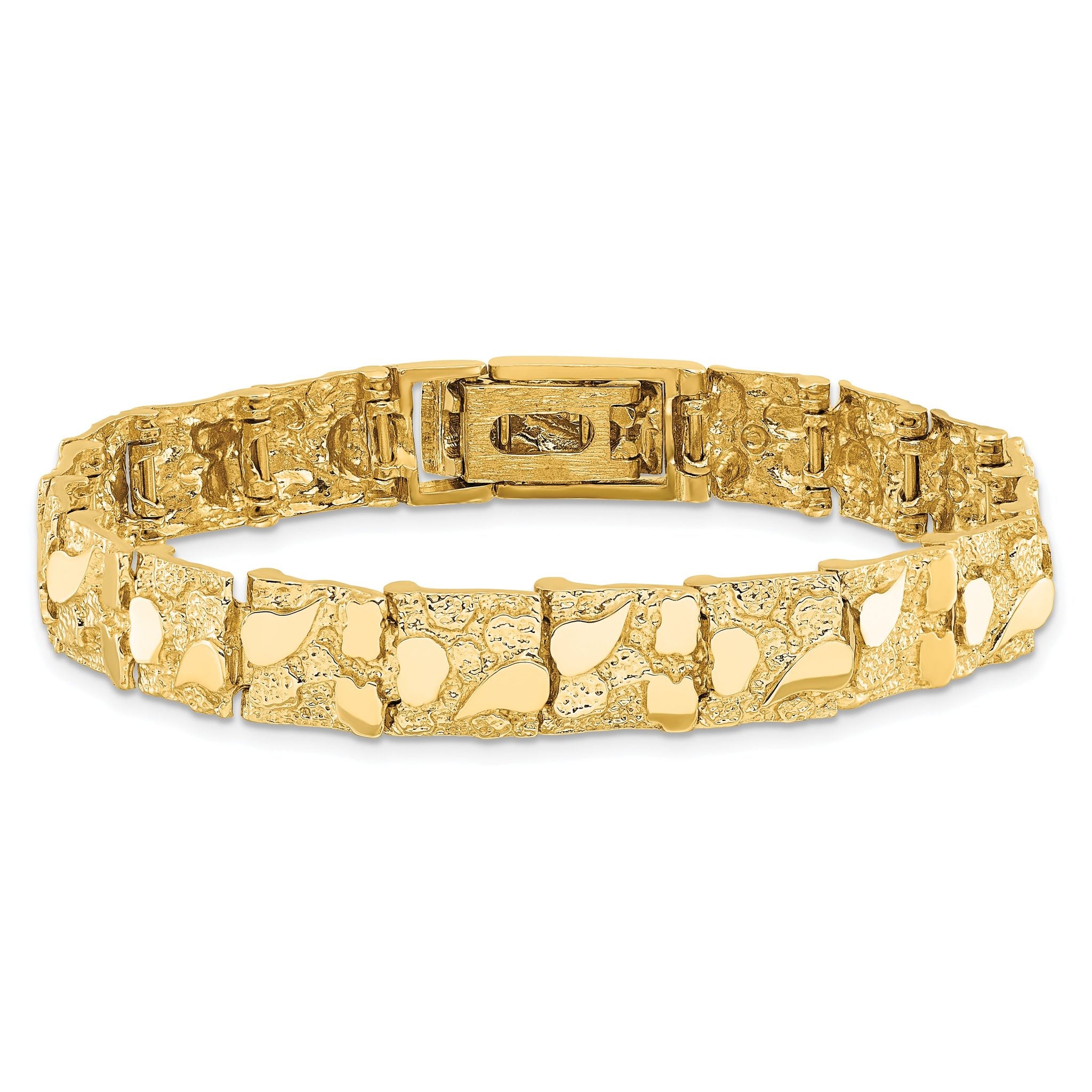 14k Polished and Textured 9.5mm 7 inch Nugget Bracelet