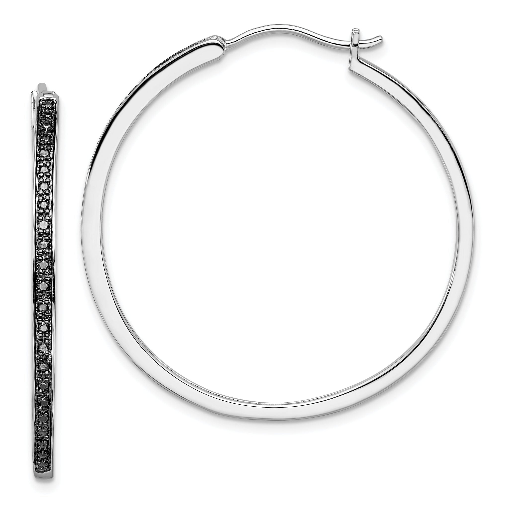 White Night Sterling Silver Black Diamond Hoop Earrings, Rhodium-Plated, Gift-Ready Main image