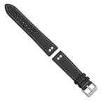 22mm Black Flat Stitched Calfskin Leather with Studs and Stainless Steel Buckle 8 inch Watch Band