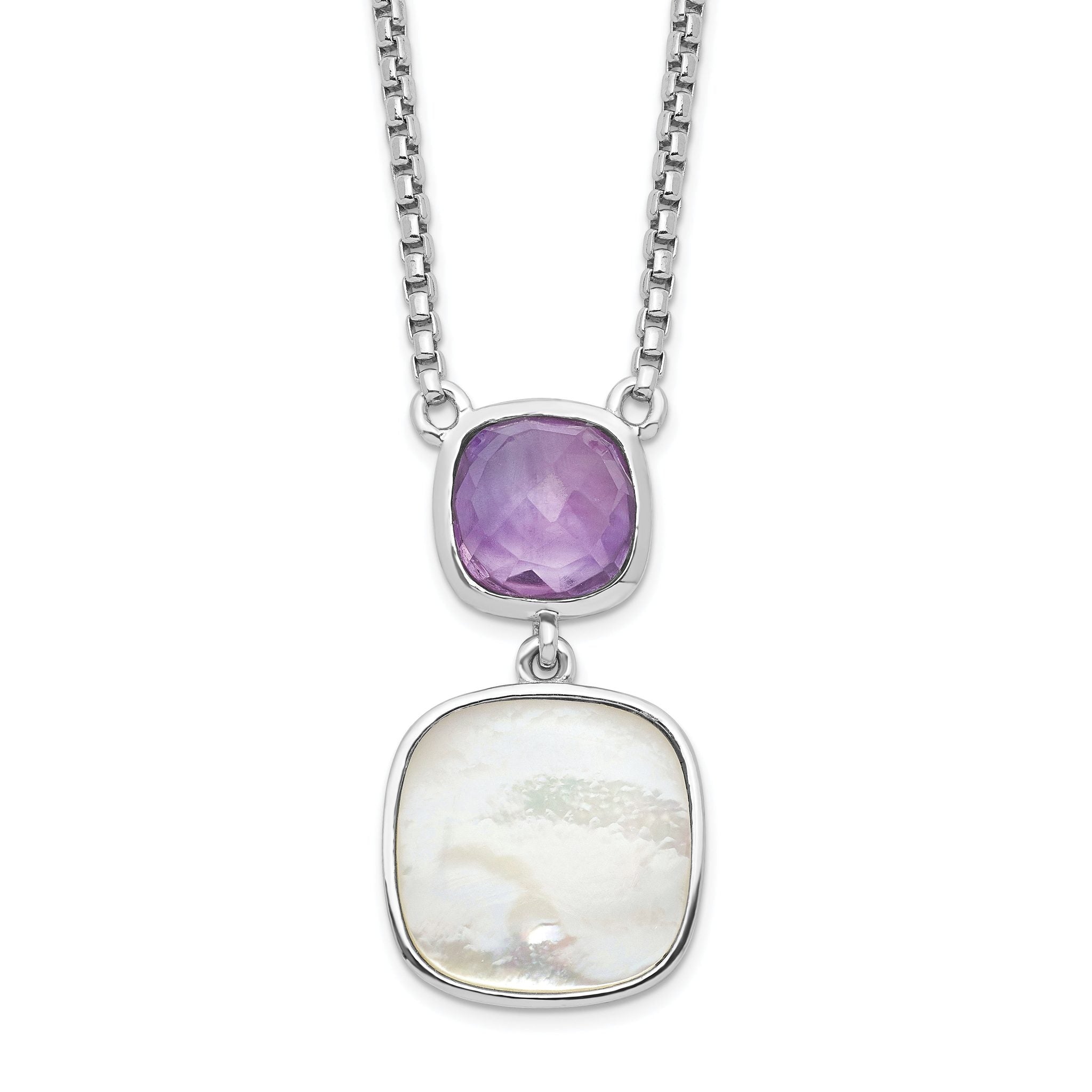 Sterling Silver Rhod-plated 3.68Amethyst/MOP w/2 in ext. Necklace Main image