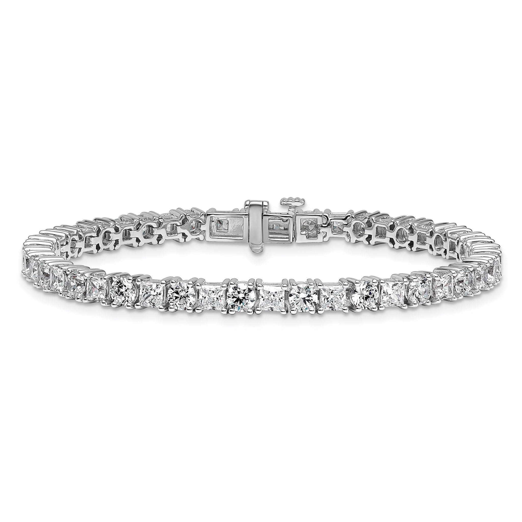 14k White Gold 10 carat Lab Grown Diamond VS/SI+ G+ Complete Princess and Round Tennis Bracelet
