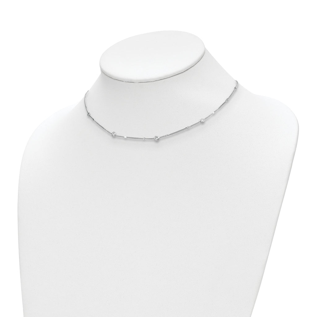 Sterling Silver Rhodium-plated CZ w/ 2in ext. Necklace