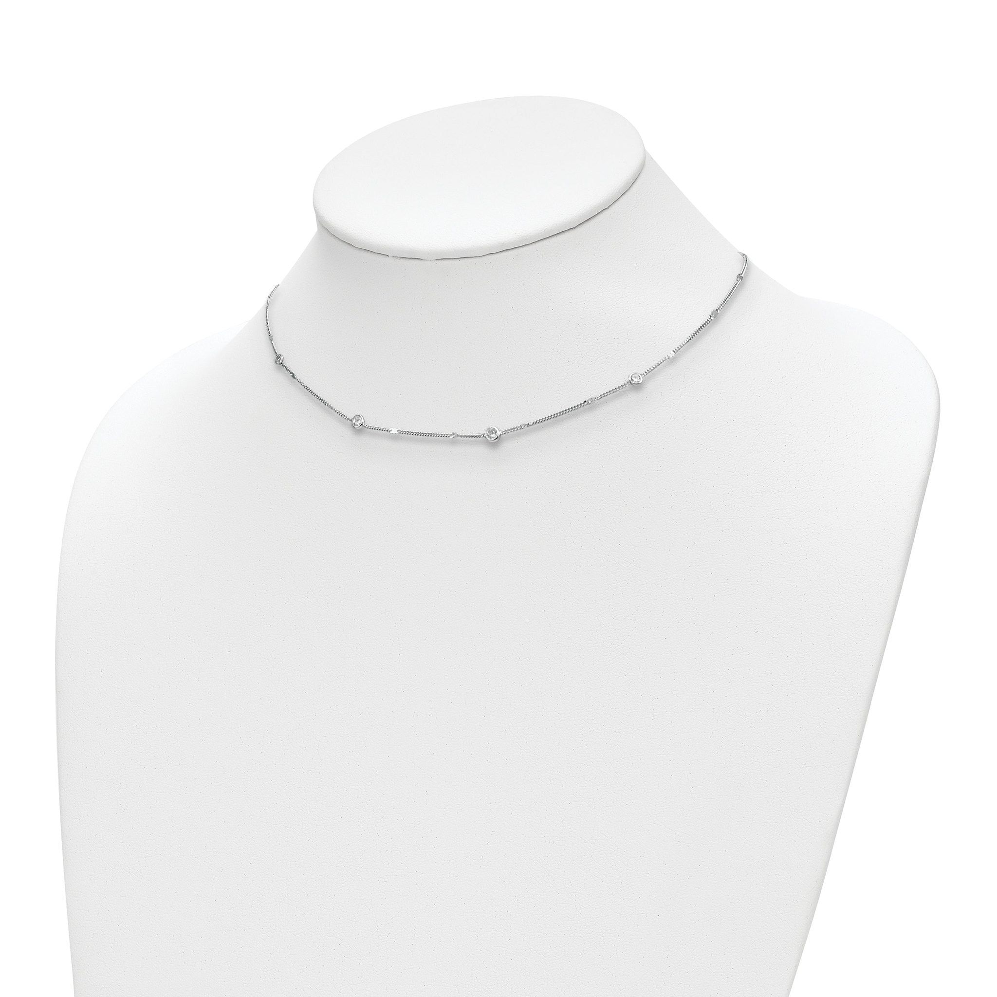 Sterling Silver Rhodium-plated CZ w/ 2in ext. Necklace