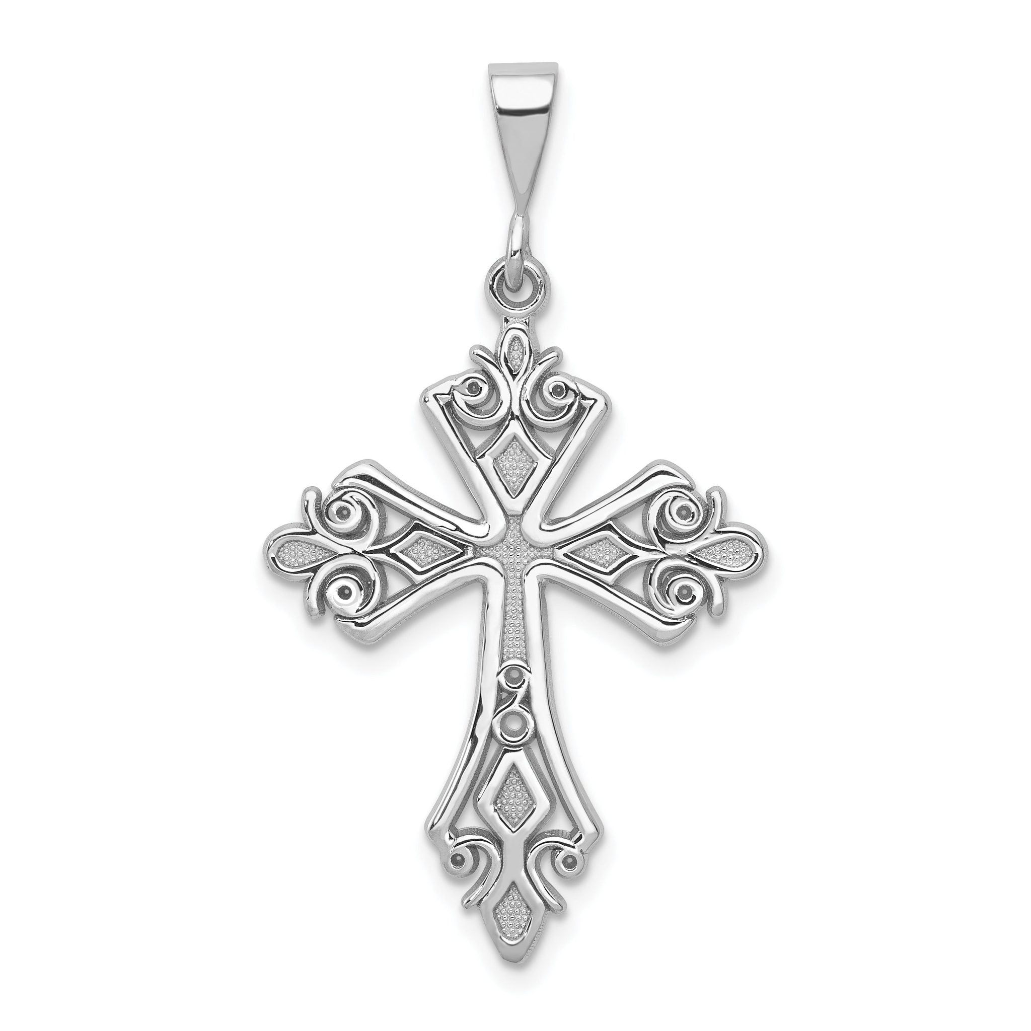 14K White Gold Fleur De Lis Cross Pendant with Rhodium Plating Elegant Themed Design Main image