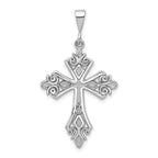 14K White Gold Fleur De Lis Cross Pendant with Rhodium Plating Elegant Themed Design