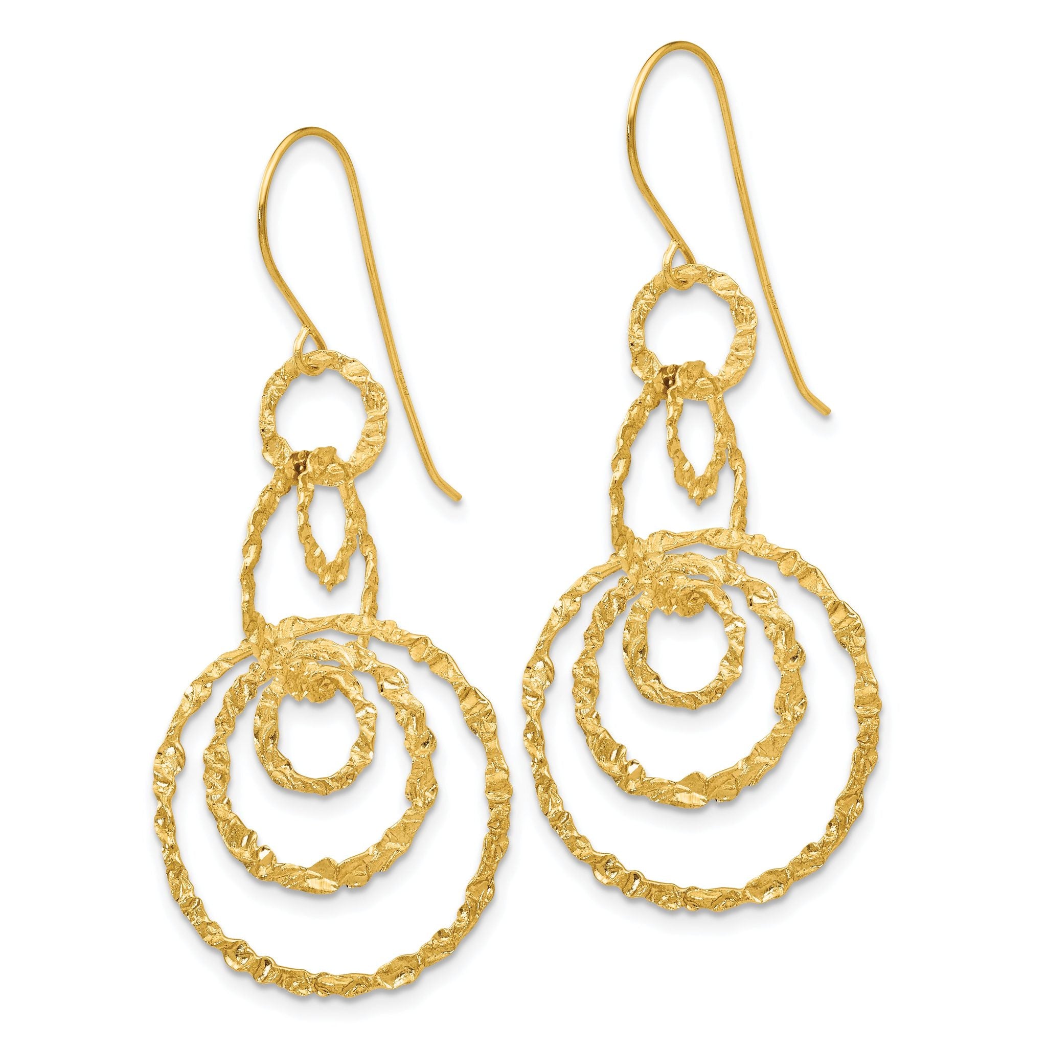 14k Textured Dangle Circle Earrings Secondary image