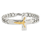 Stainless Steel Polished Yellow IP-plated Crucifix Bracelet for Men