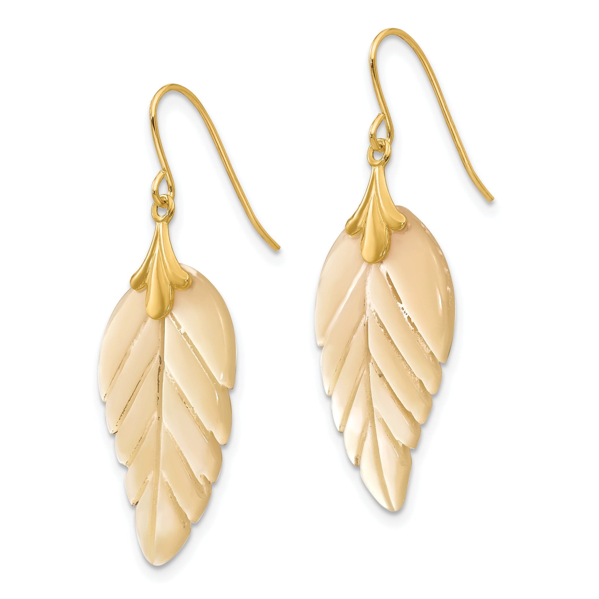 Mother of Pearl Leaf Dangle Earrings in 14K Yellow Gold Secondary image