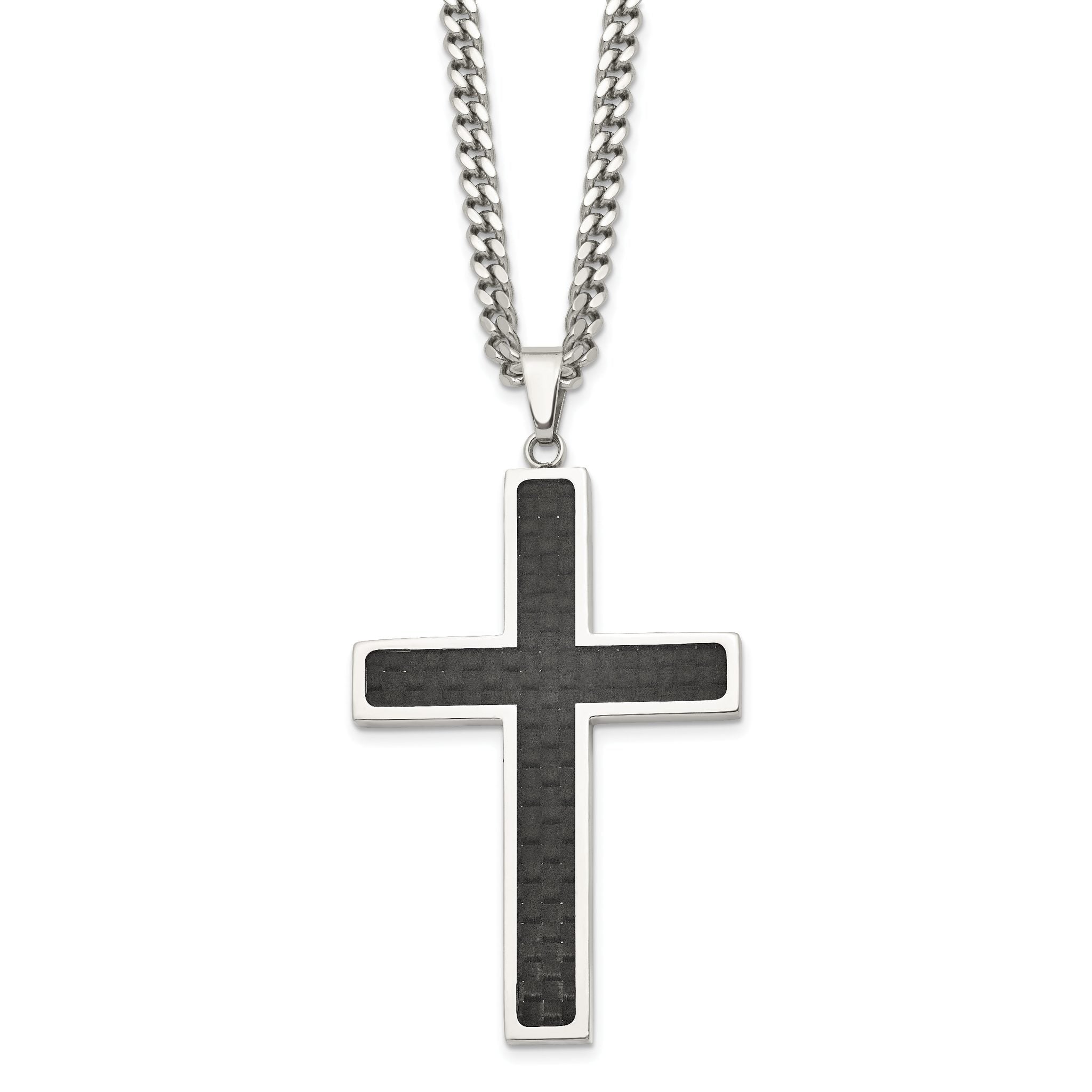 Sophia Jewelers Stainless Steel Cross Necklace with Black Inlay Engravable & Gift Ready Main image