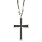 Sophia Jewelers Stainless Steel Cross Necklace with Black Inlay Engravable & Gift Ready