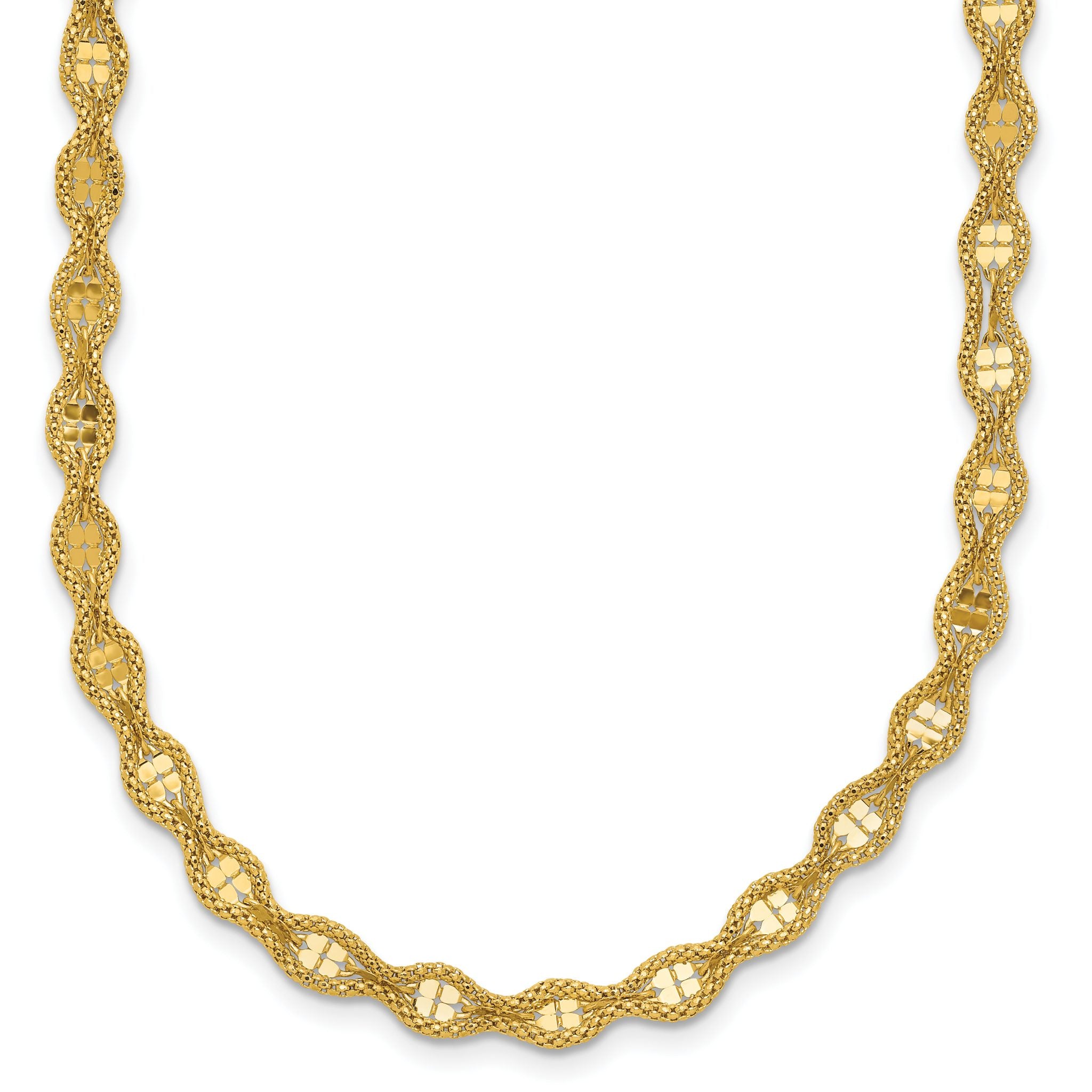 14K Polished and Diamond-cut Twisted Fancy Necklace Main image