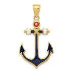 14K Gold Enameled Anchor Pendant with Red, White, Blue Accents