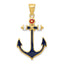 14K Gold Enameled Anchor Pendant with Red, White, Blue Accents