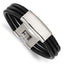 Stainless Steel Polished Black Leather ID Bracelet for Men