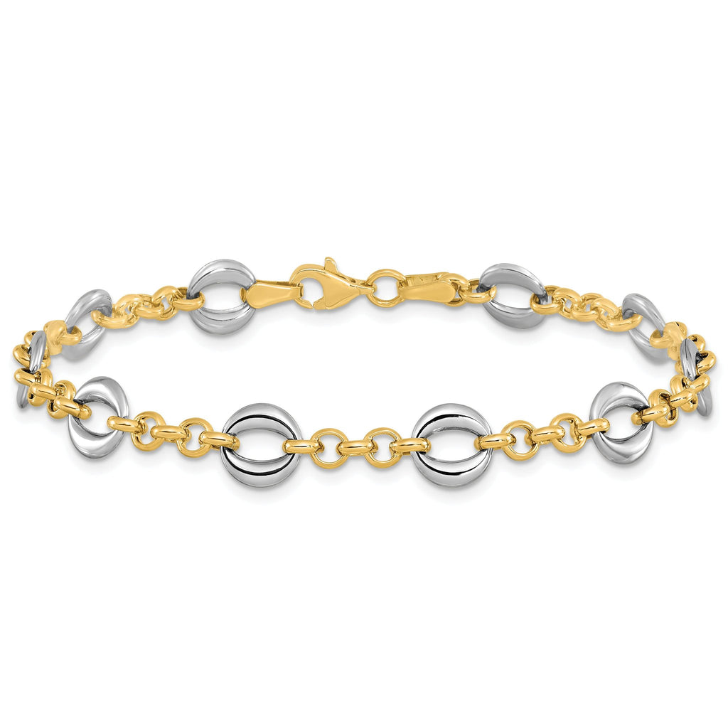 10K Two-tone Polished Fancy Link Bracelet