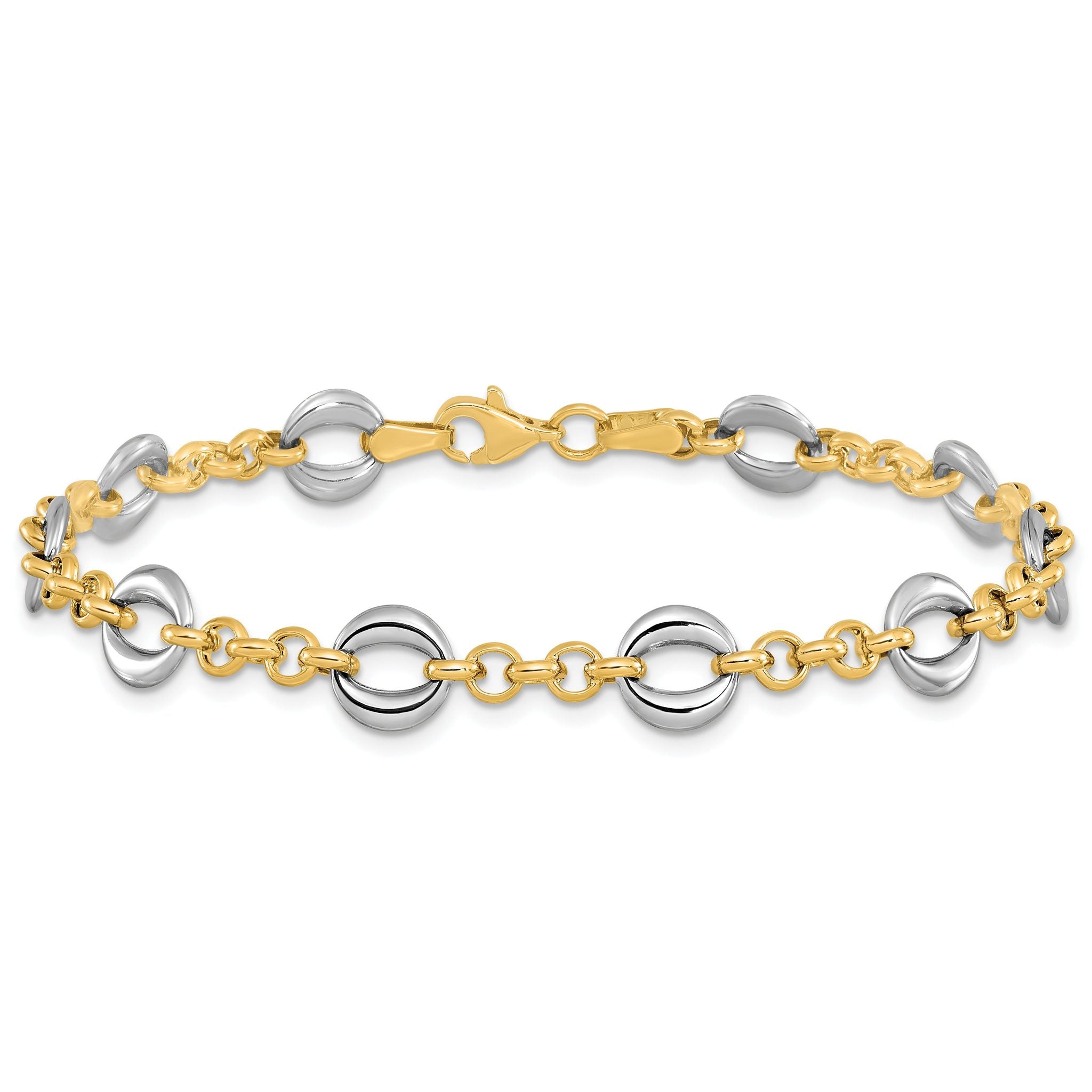 10K Two-tone Polished Fancy Link Bracelet
