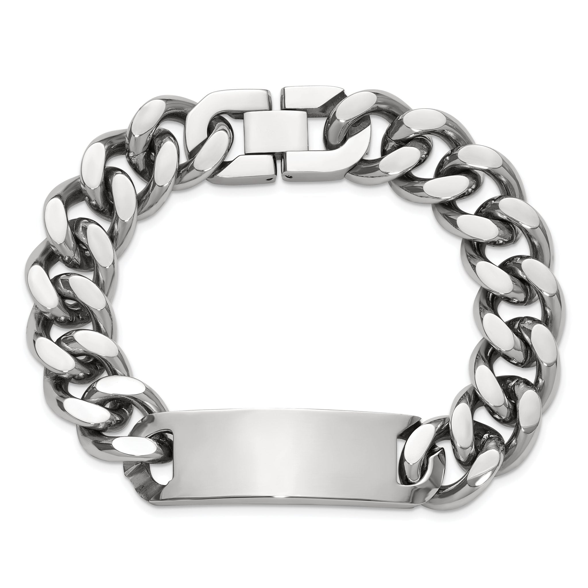 Stainless Steel Polished Curb Link ID Bracelet for Men