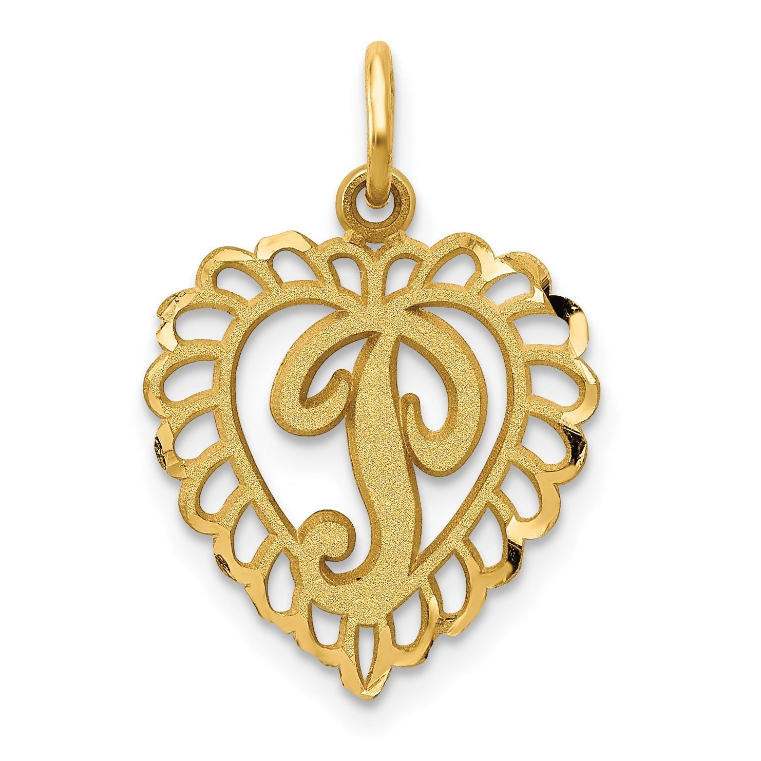14K Gold Heart P Charm with Diamond-Cut Sandblasted Finish Elegant and Themed Design Main image