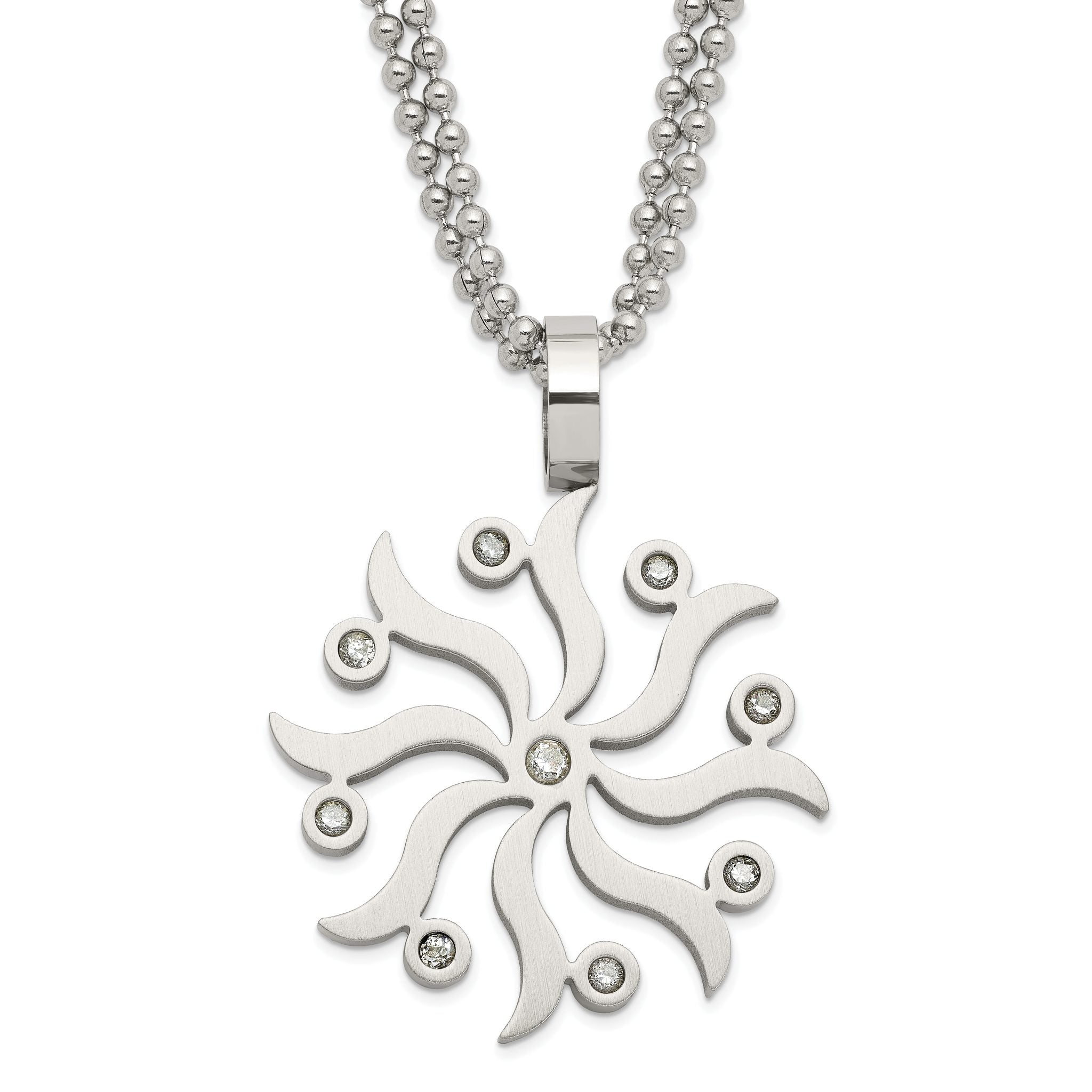 Stainless Steel Snowflake w/ CZs 22in Necklace Main image