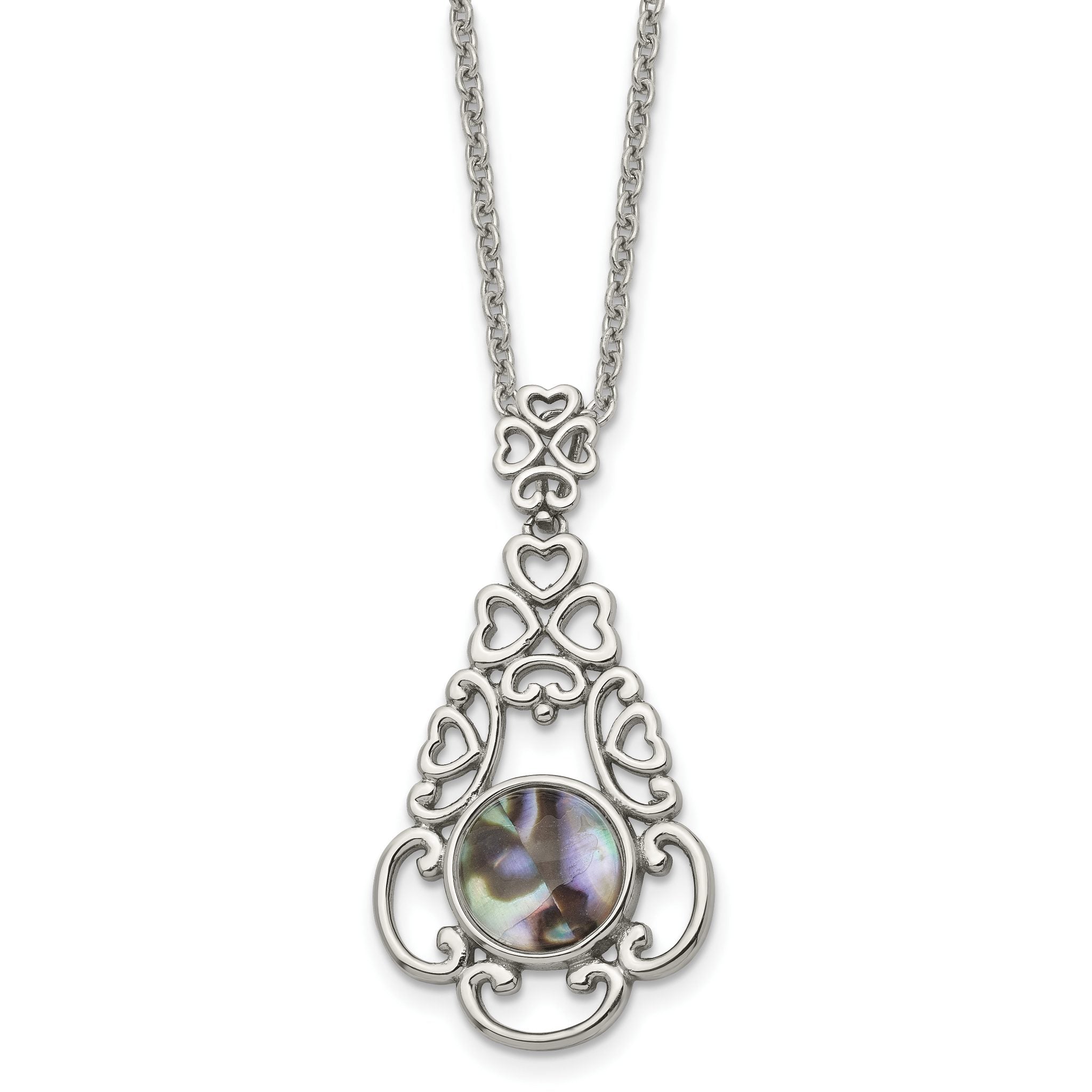 Stainless Steel Polished Imitation Abalone 16in w/2in ext Necklace Main image
