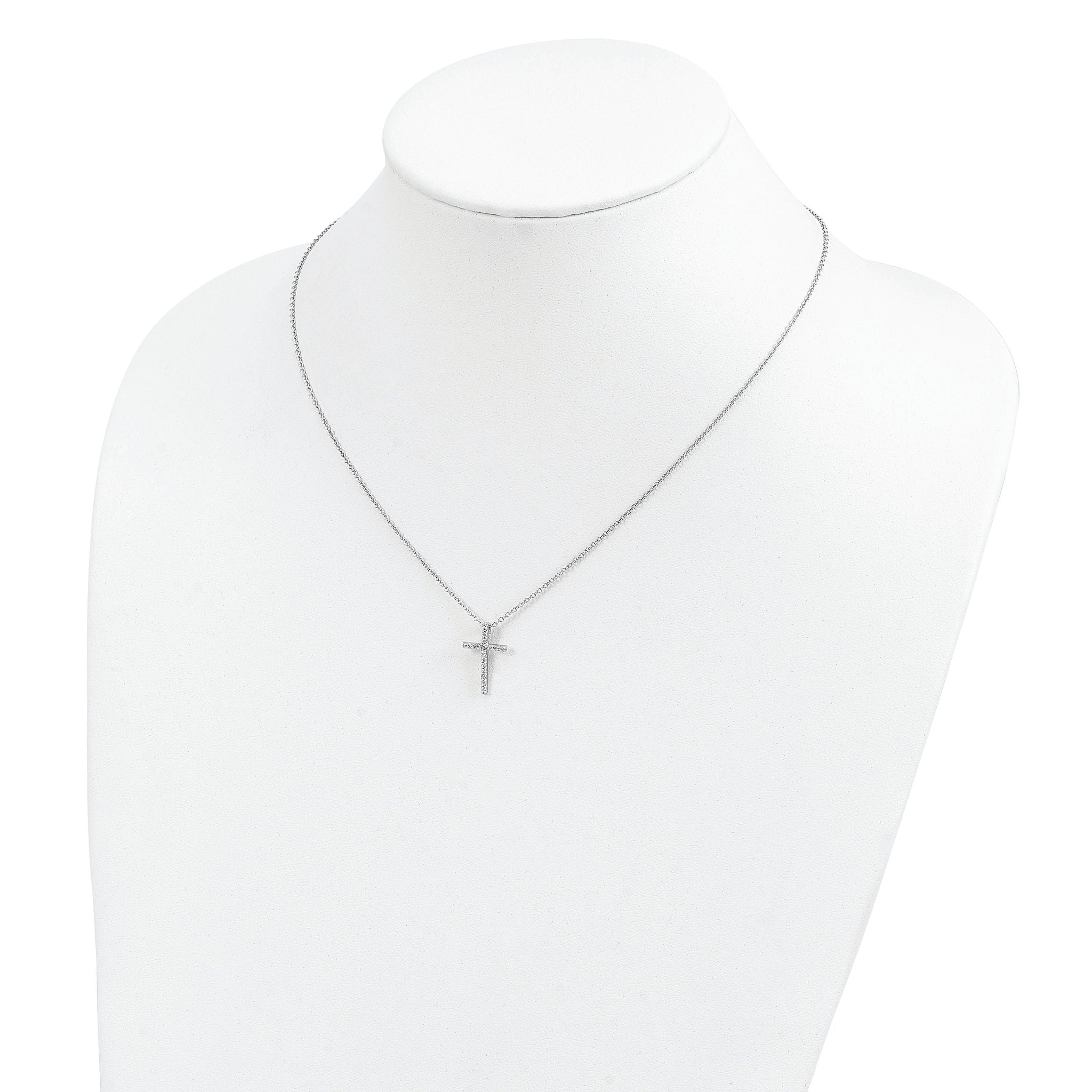 Cheryl M Sterling Silver Rhodium-plated Brilliant-cut CZ CroSterling Silver 18 Inch Necklace