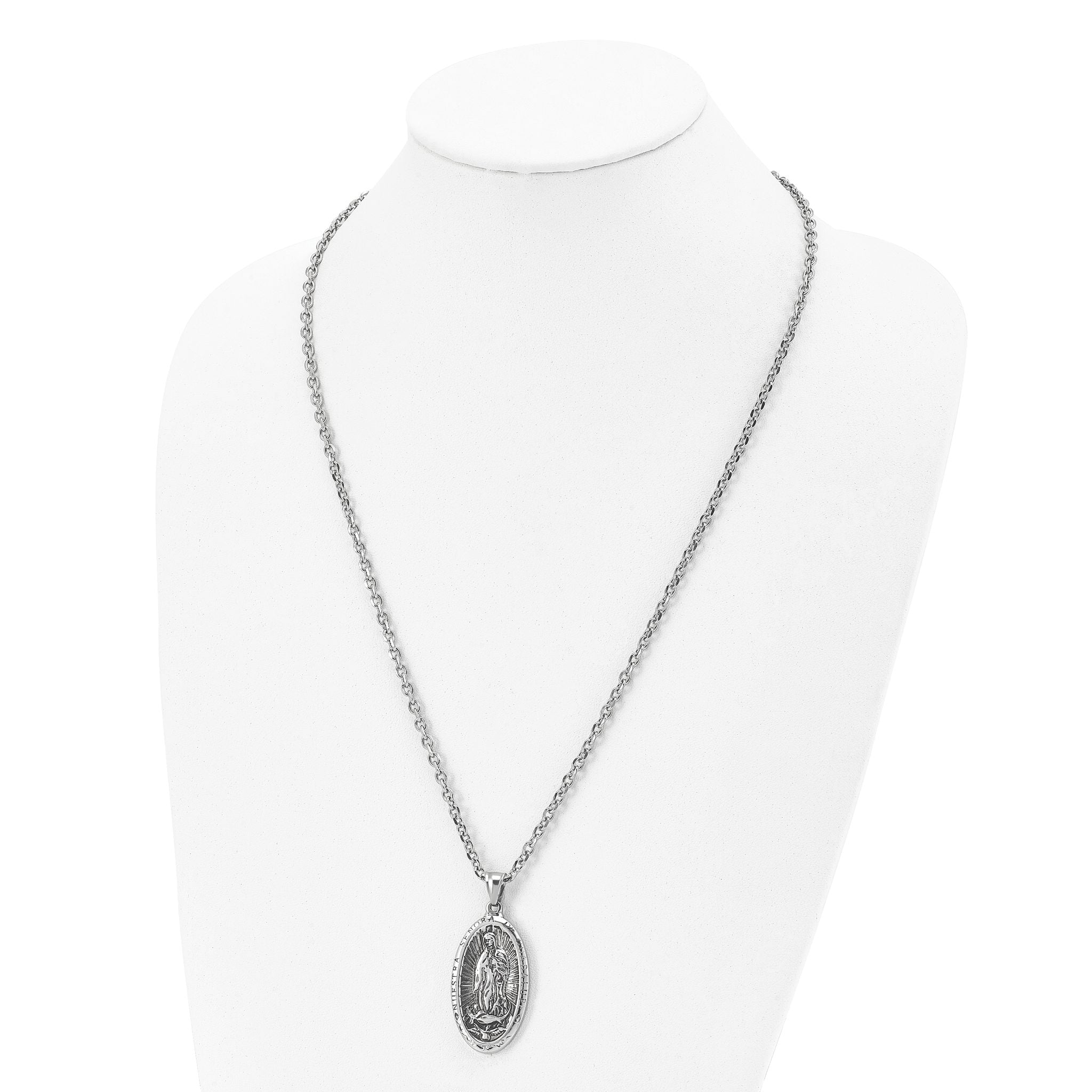 Chisel Stainless Steel Antiqued and Polished Spanish Lady of Guadalupe Pendant on a 24 inch Cable Chain Necklace Secondary image