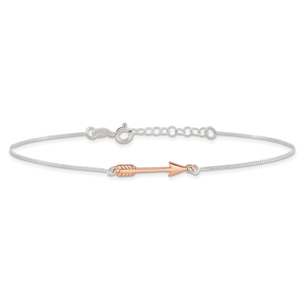 Sterling Silver with Rose-tone Arrow 9 inch Plus 1 inch Extender - Total 10 inch Anklet
