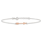 Sterling Silver with Rose-tone Arrow 9 inch Plus 1 inch Extender - Total 10 inch Anklet