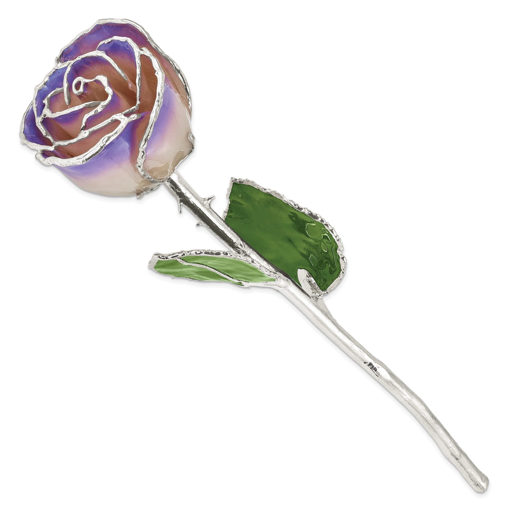White/Blue Opal Lacquer Dipped Silver Trimmed Real Rose Secondary image