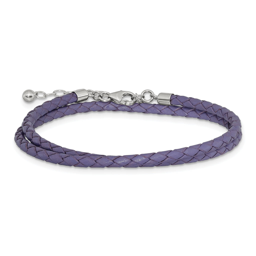 SS Reflections Purple Leather Rh-plated 14in With 2in ext Choker/Wrap Bracelet